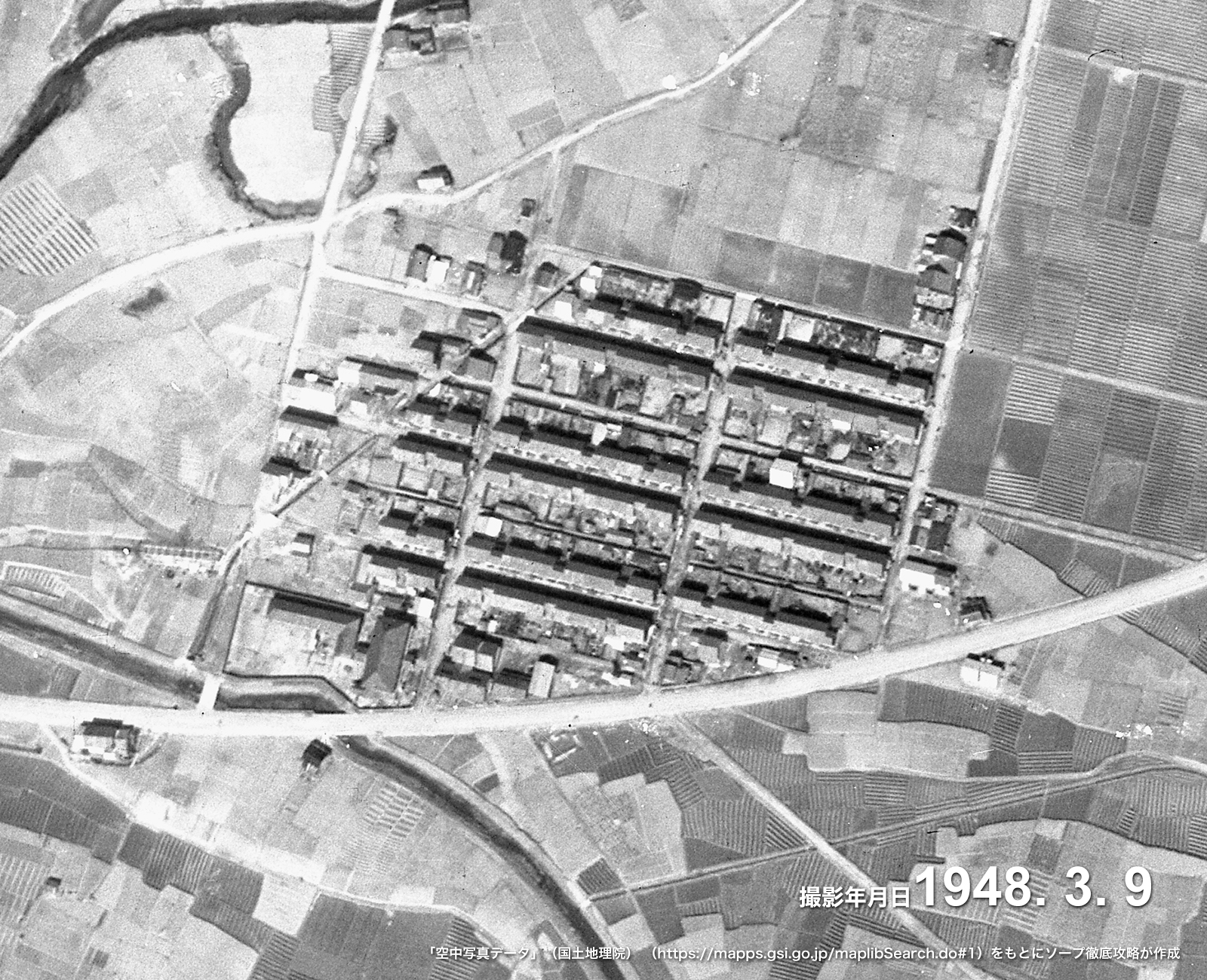 1948年の手力金津園の航空写真